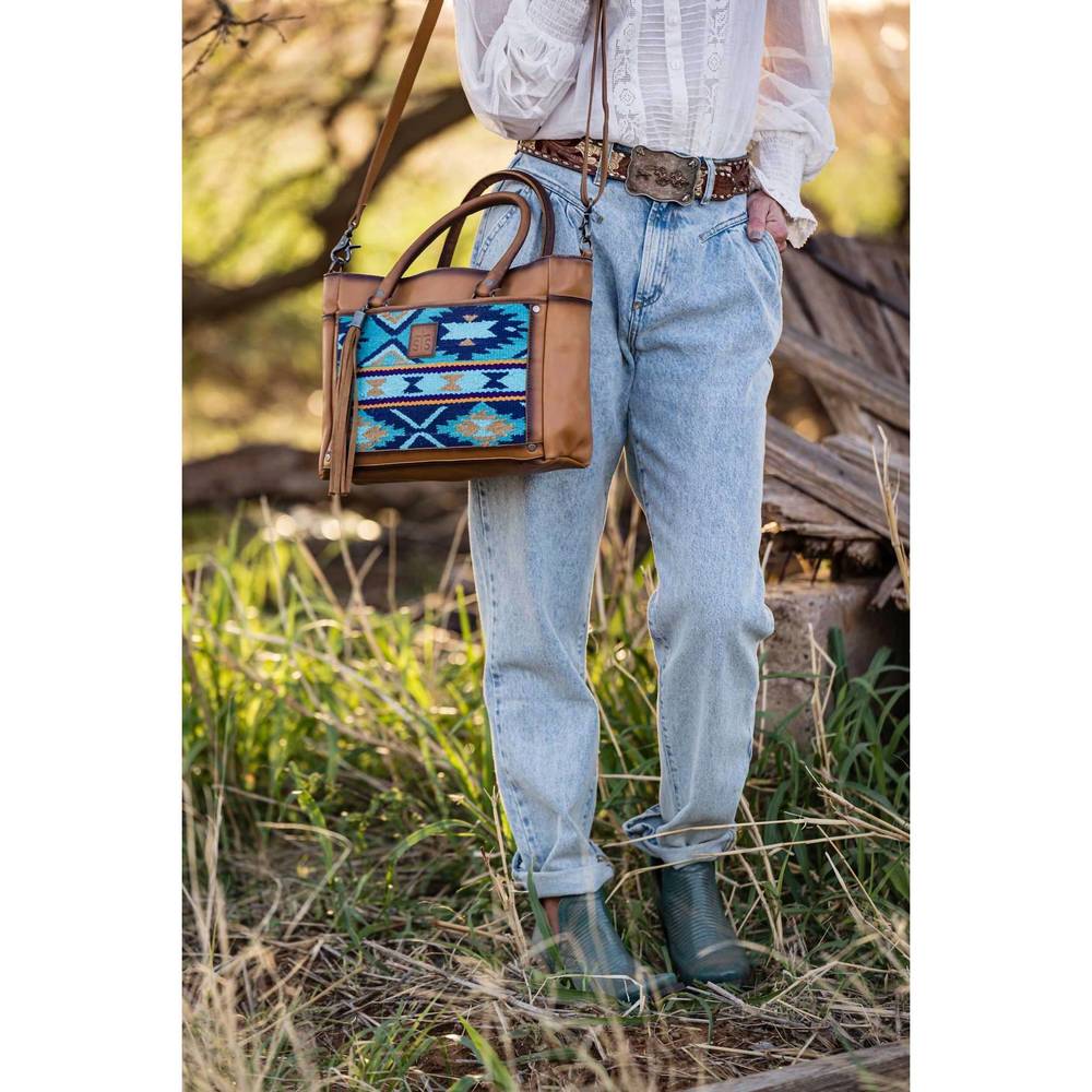 NEW STS RANCHWEAR women's serape satchel bag in mojave sky blue - Picture 8 of 8